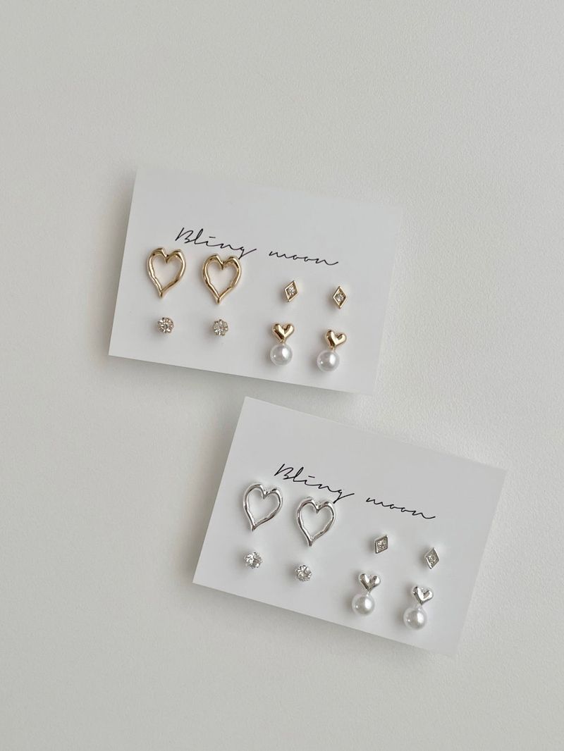 [4 set] lovely heart pearl earrings set 