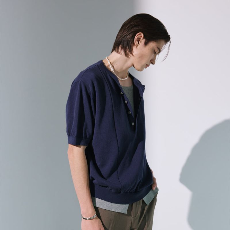 unveil henley neck layerd knit navy