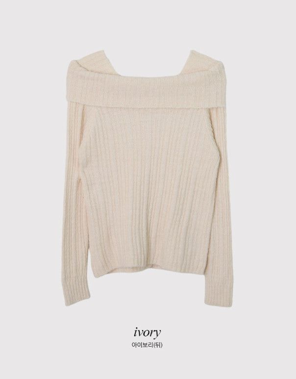 #Romantic Rib Off Shoulder Button Knit (3color)