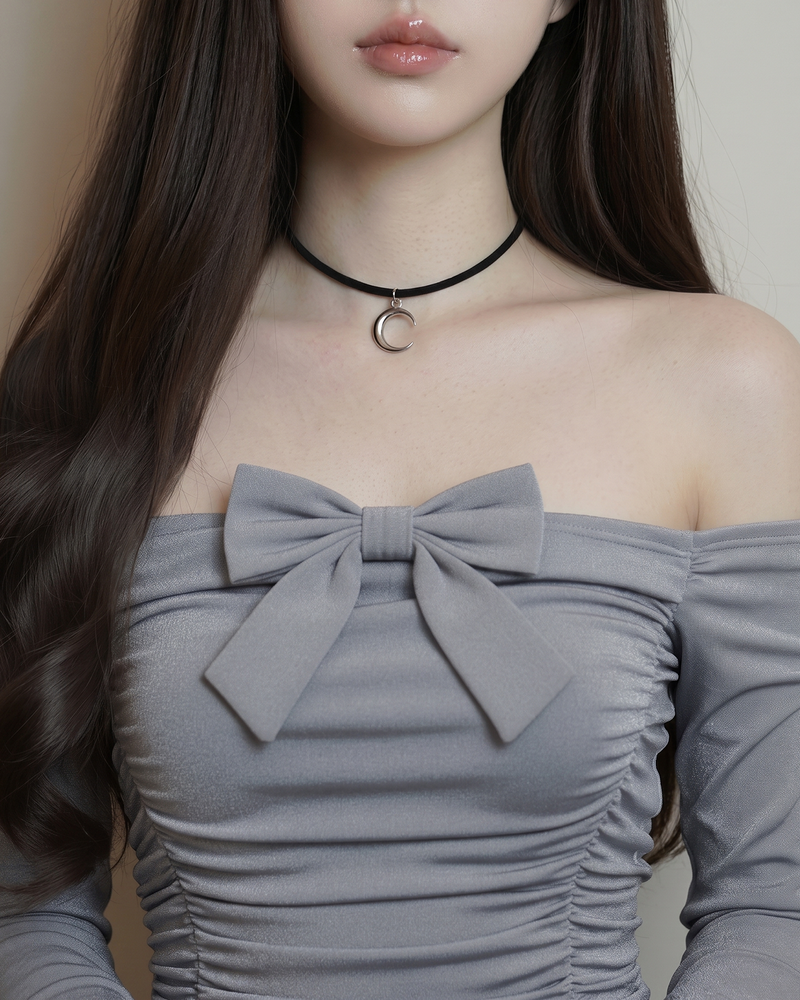 Crescent Moon Choker - Silver Color