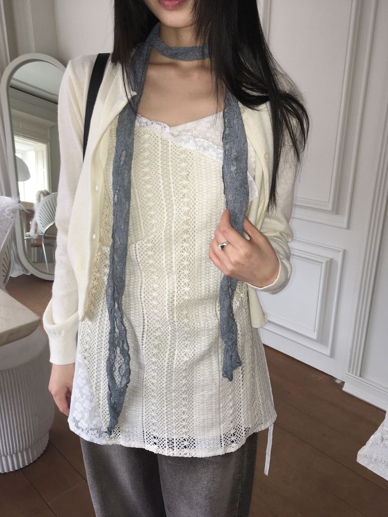 Neuron string lace color layered mini dress