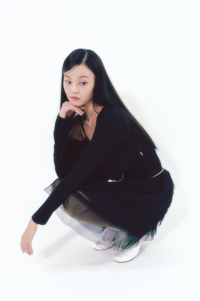 Knit Ribbon Shirring Top Set Black