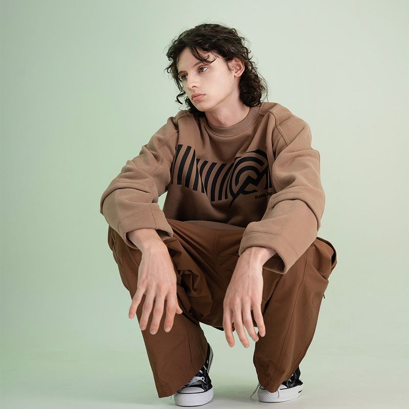 Cotton Napping Round Sweat Shirt - BEIGE