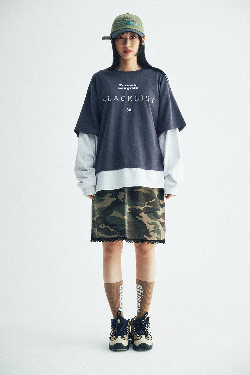 Blacklist lettering Layered tee (Charcoal/Grey)