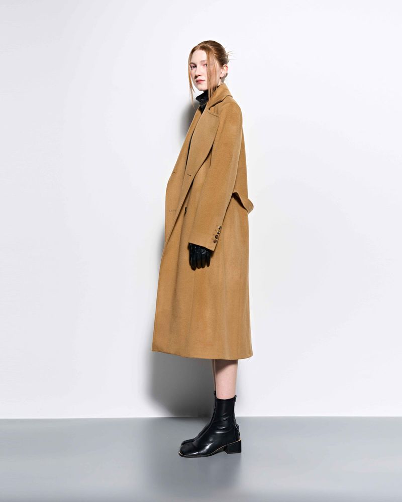 Wide Collar Oversized Double Wool Coat _ Camel