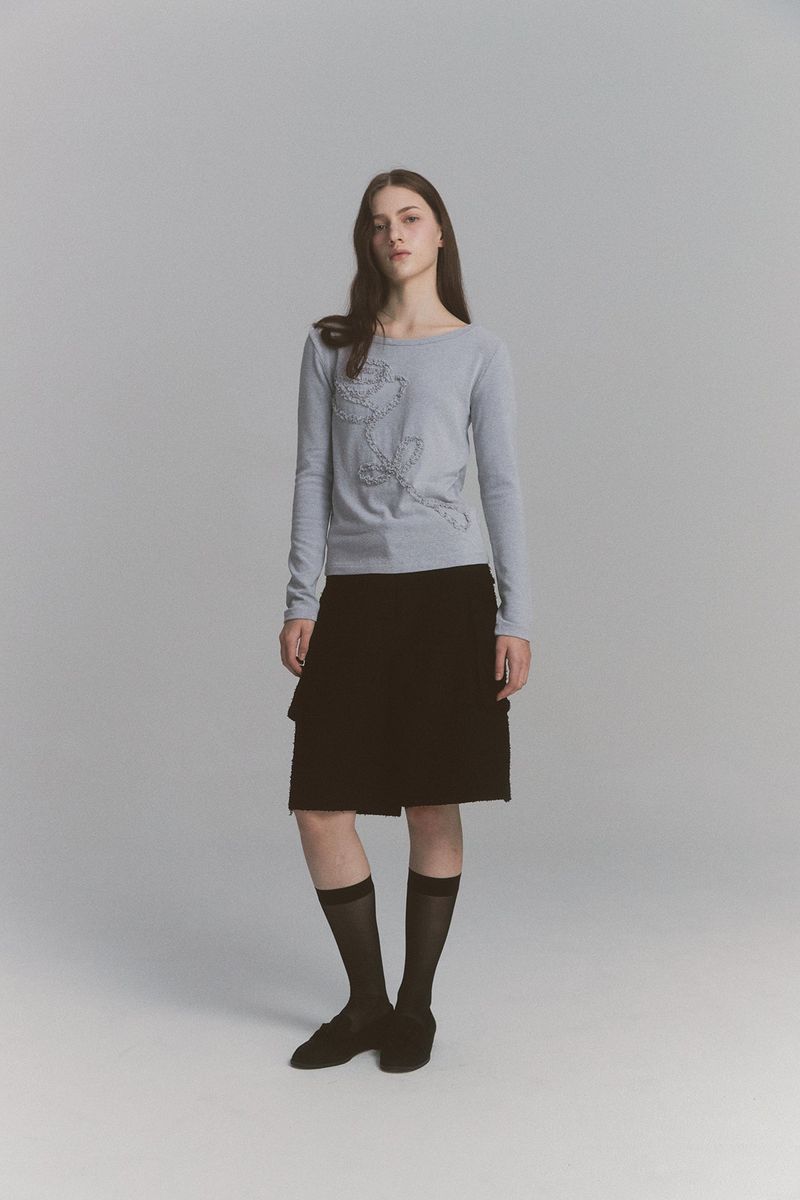 Ribbon Tweed Bermuda Pants Black