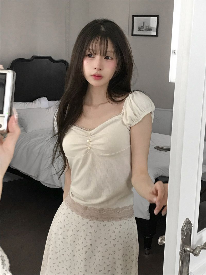 [MADE] Chewing Lace Shirring Tee