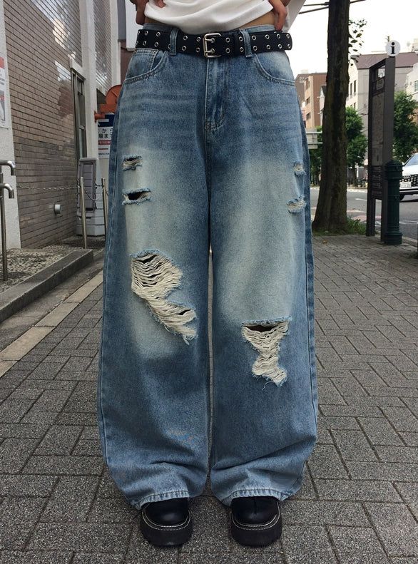 anyonemore（エニーワンモアー）の「フォームユ ダメージ デニム ウォッシング ワイド パンツ（パンツ）」