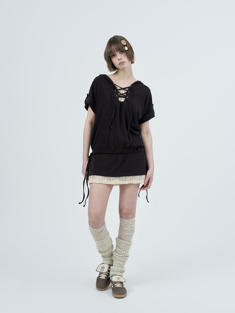 eyelet lace hood op / brown