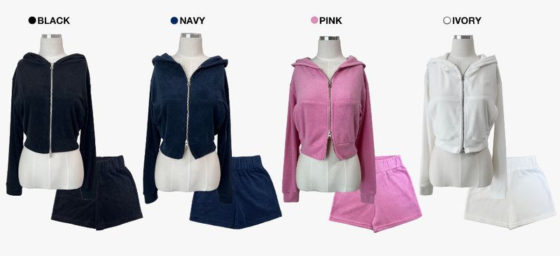 Terry Training 2-way Hooded Zip-up & Minimal Shorts SET (4 colors)