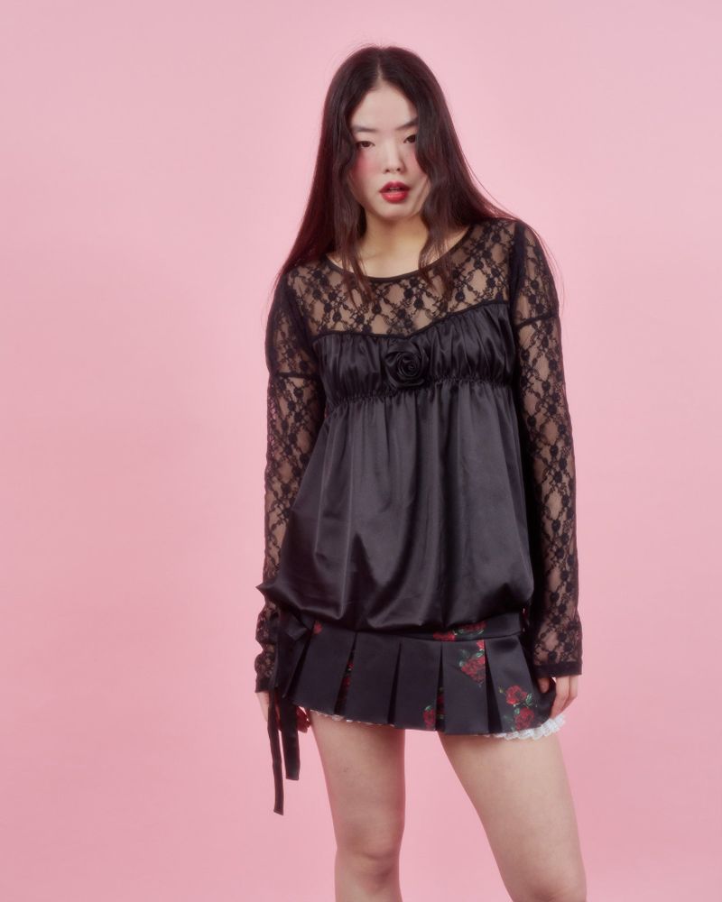 CORSAGE PUFF BLOUSE [BLACK]