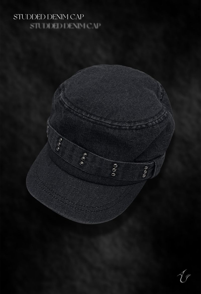 studded denim cap
