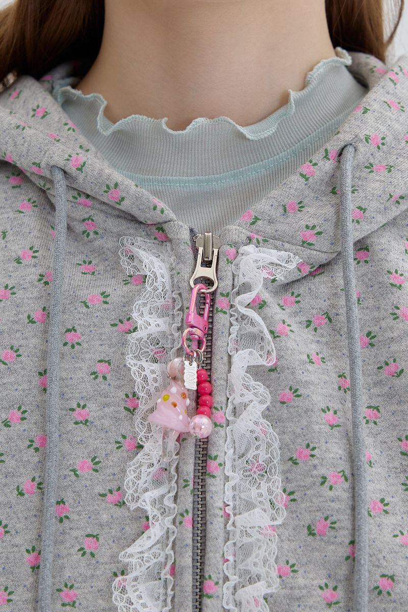 Lace Hood Zip Up [Gray]