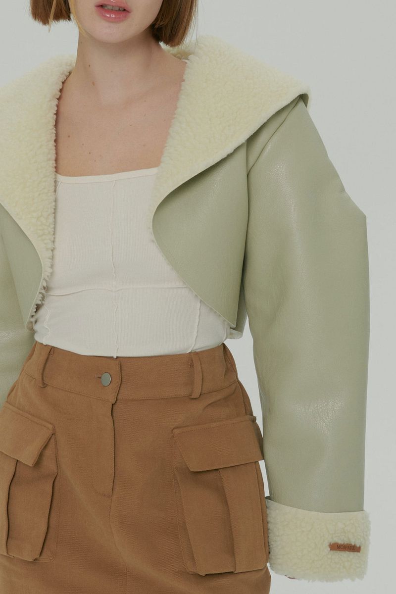 CROP SHEARLING JACKET / IVORY