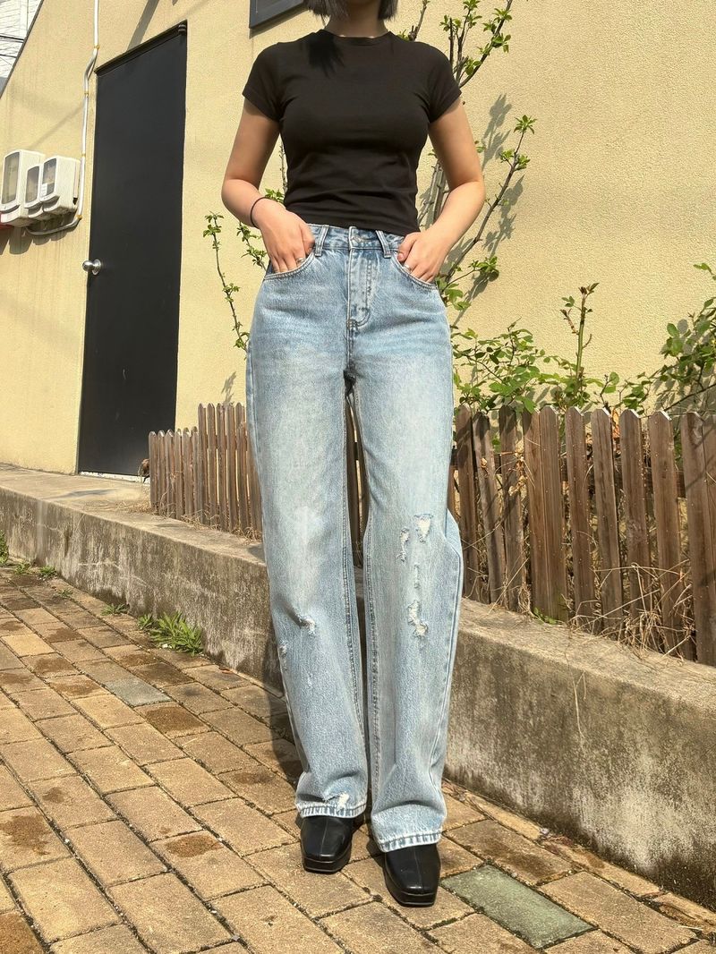 DEMAGE SEMI WIDE FIT DENIM PANTS code 18102
