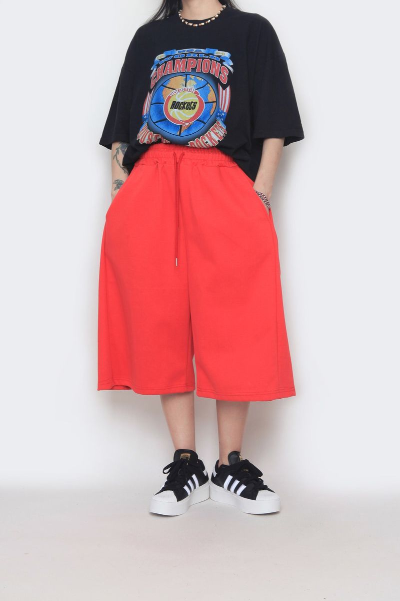 long wide sweat half pants