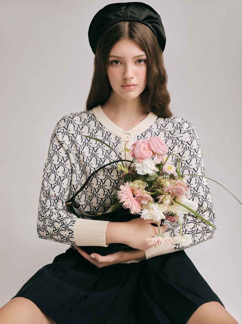 DVRK PRIVÉ KNIT CROPPED MONOGRAM CARDIGAN - MIDNIGHT BLUE
