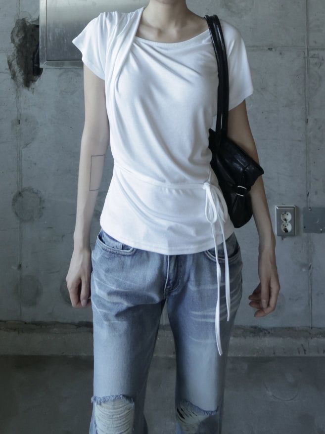 mnem（ムネム）の「Wallen Unbalance Drape Tee（Tops）」