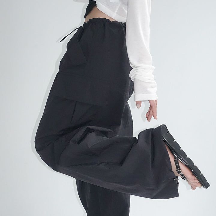 [Made] [Reden] String Banding Cargo Two-Way Parachute Nylon Wide Pants - 4 color