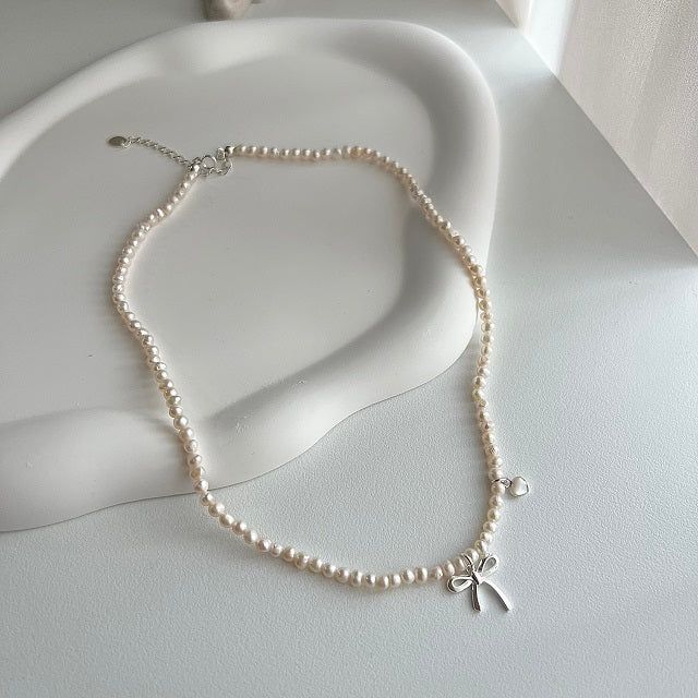 reu Ballet Core Ribbon Wedding Guest Look 925 Freshwater Pearl Embroidery Silver Heart Necklace
