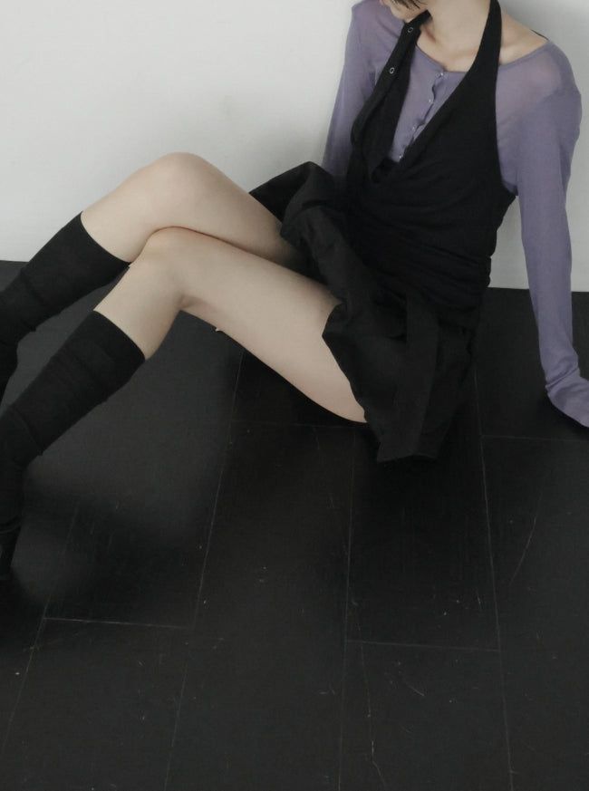 Woolen Cowl Neck Eyelet Halter Top