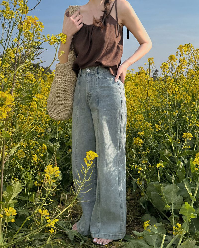 Peri incision wide denim pants