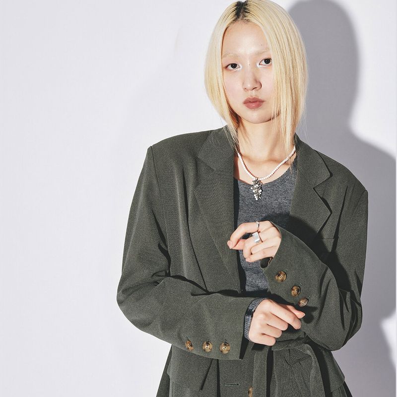 Semi overfit belted jacket [Gloss green]