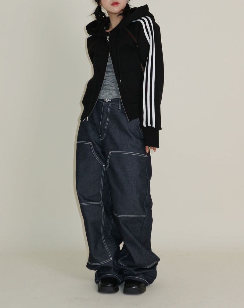 Kai Leopard Coloring Two Lines Cropped Napping Hood Zip-Up (Napping Lining)