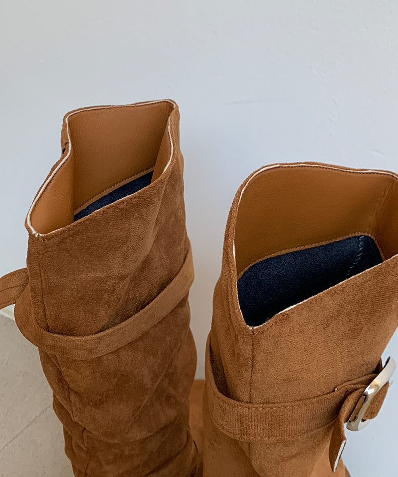 line suede buckle slouch long bootS