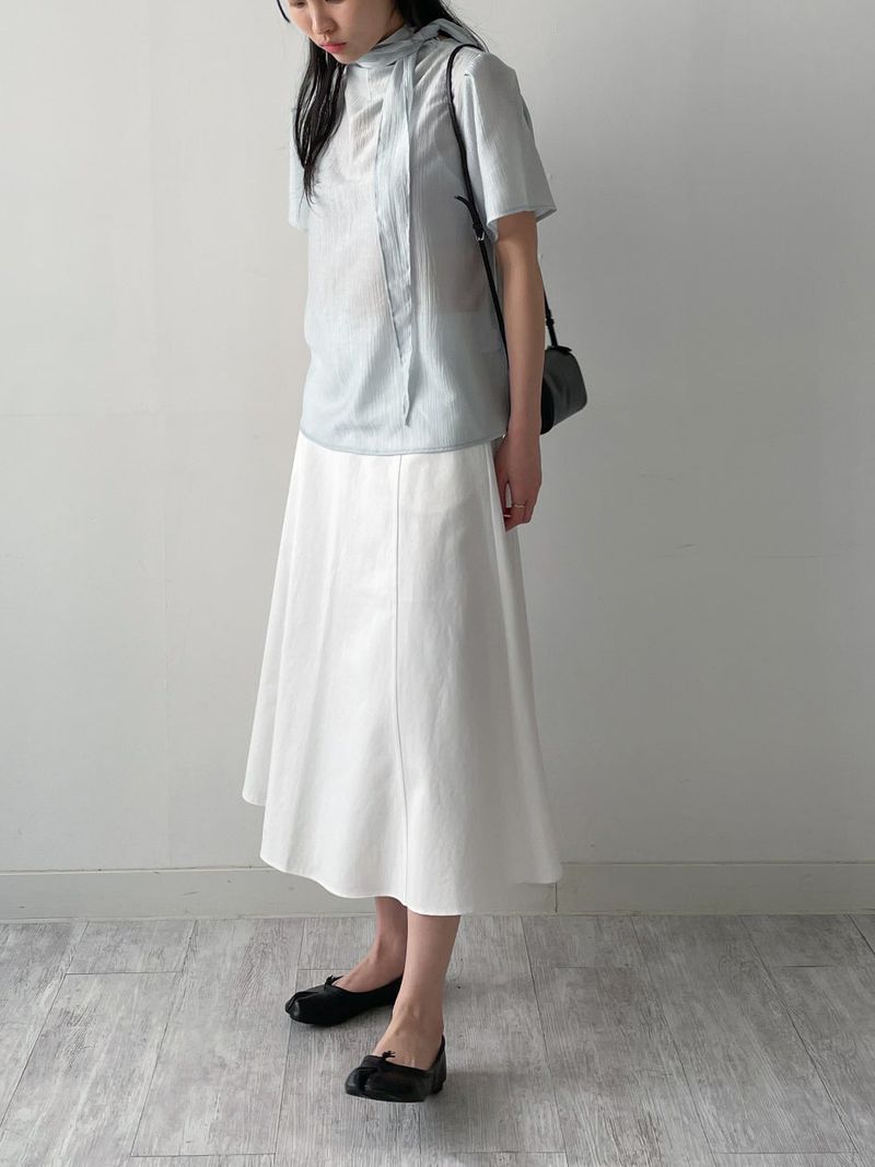 Stitched Cotton Flare Long Skirt
