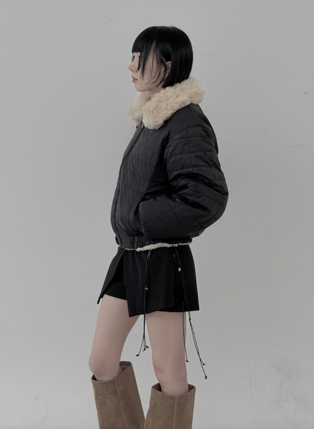 Reversible Fur Collar Quilted Dumble Jumper