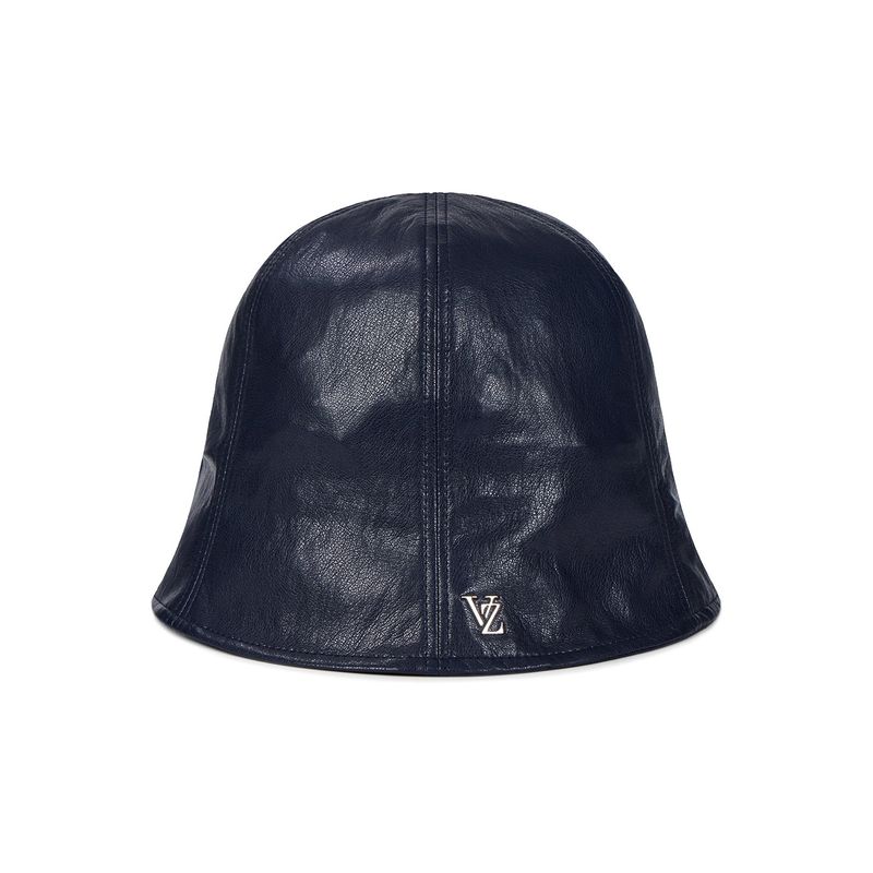 VZ Stud Vegan Leather Tulip Hat / Navy