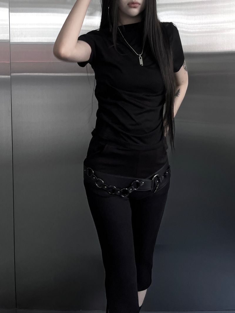 mock neck shirring short sleeve (3color)