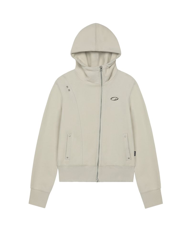 Diagonal Cut Eyelet Hoodie Zip-up - IVORY