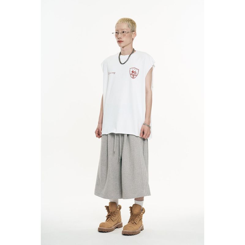 One-Tuck Line Bermuda Sweatpants - Melange Grey