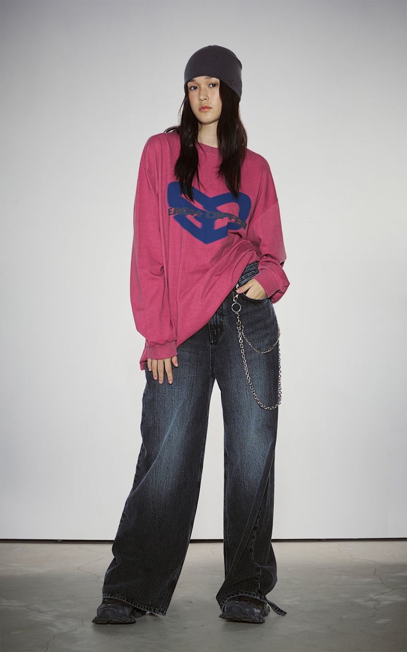 BLUR HEART LONG SLEEVE_VINTAGE RED