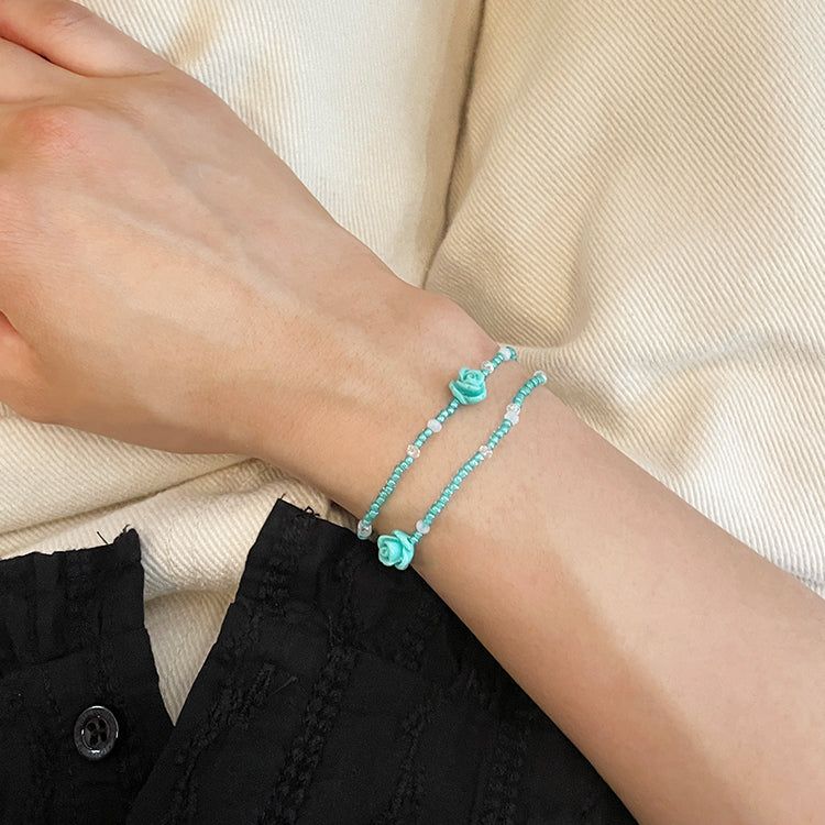 Rose Fit Beaded Bracelet Mint Green Double Layered Style