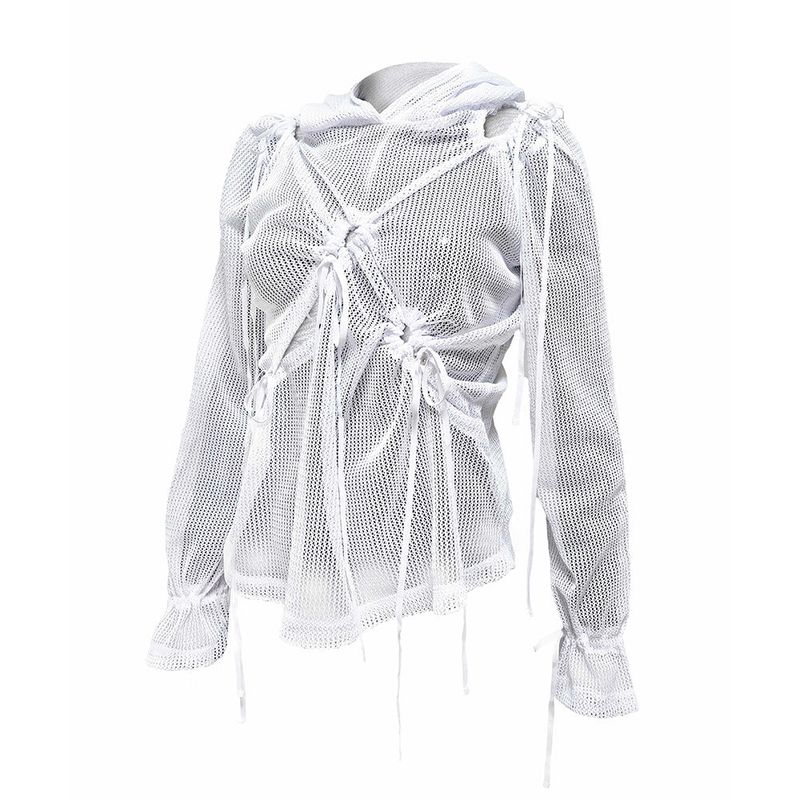 MULTIWAY MASH SHIRRING KNIT HOOD . WHITE