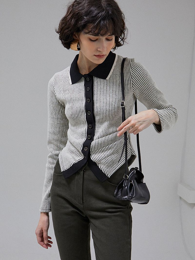 [LINE] Stripe Cutting Line Wool Cardigan