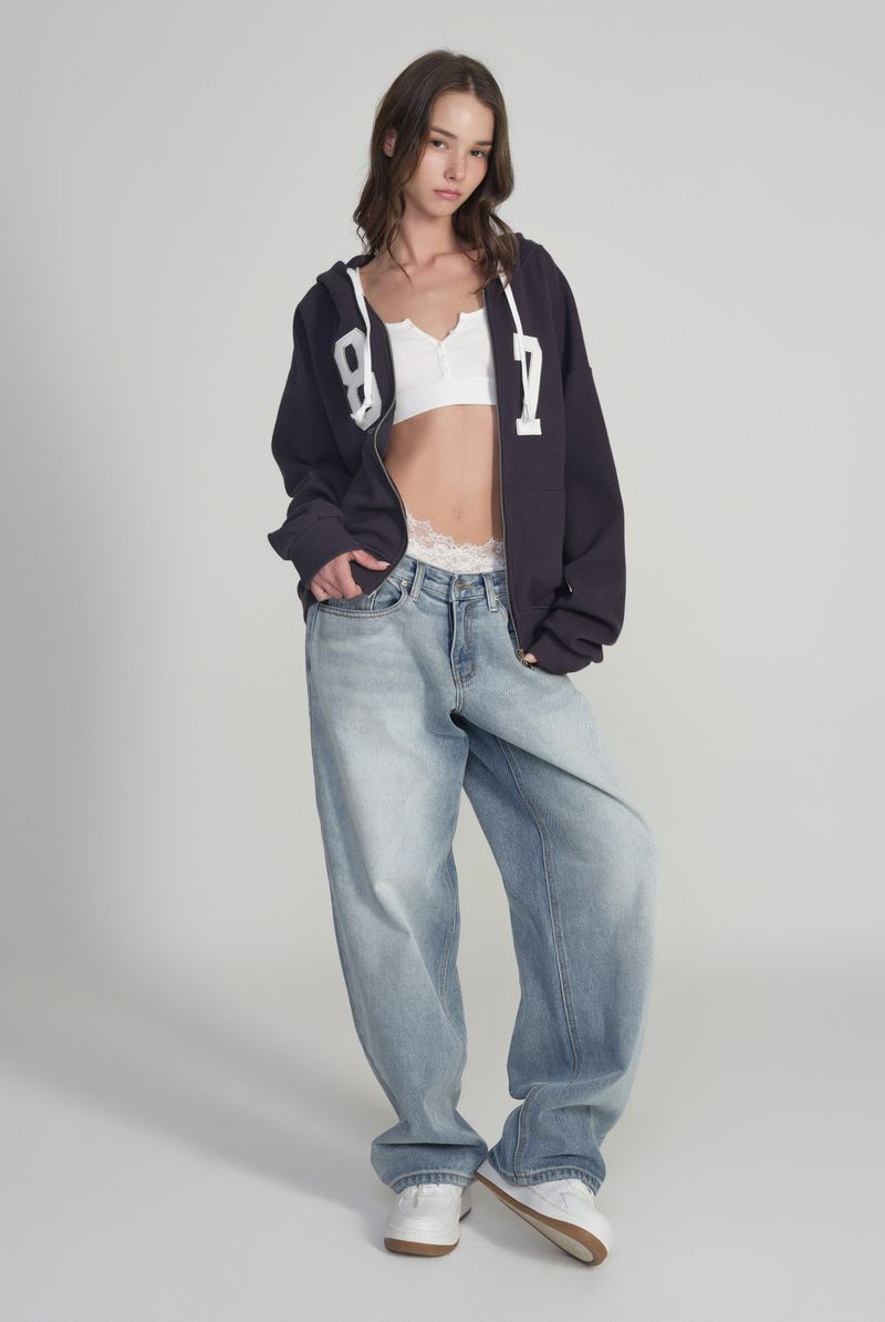 87 Waffle hooded zip-up, Navy
