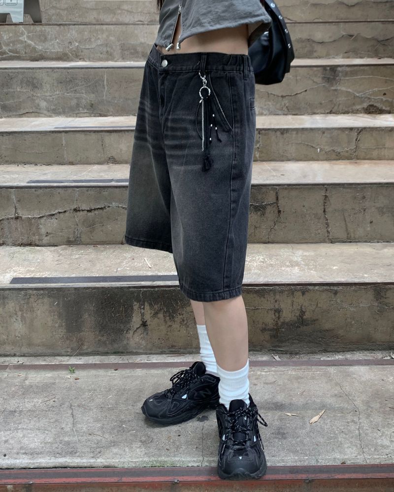 Oil bermuda denim pants
