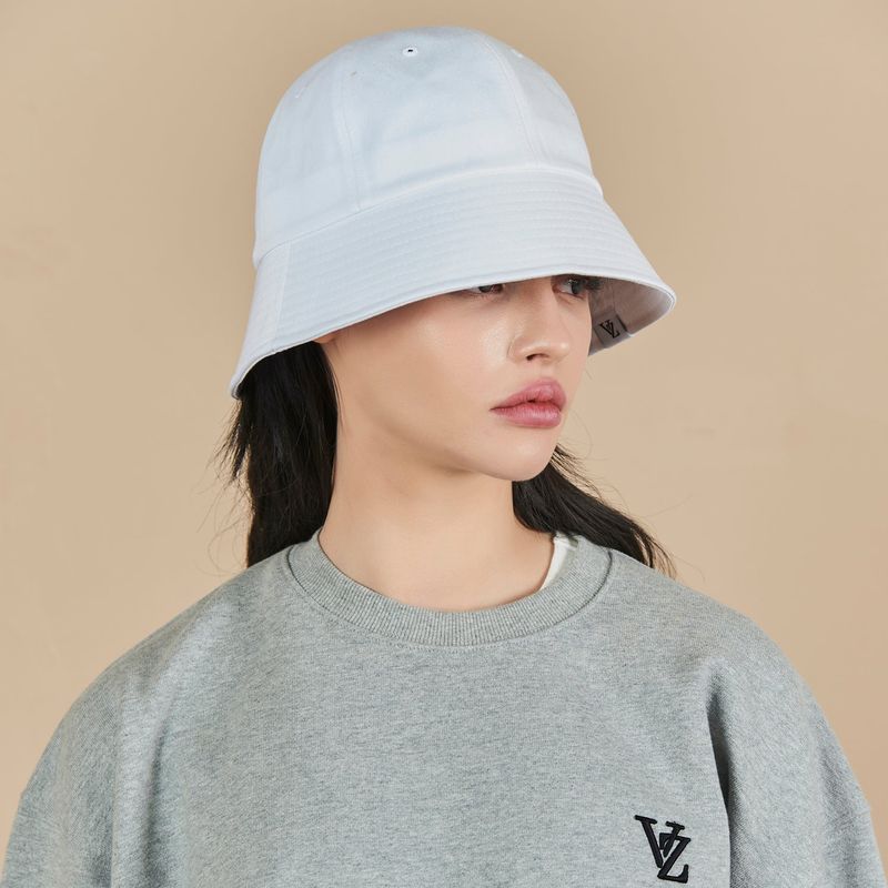 Monogram Label Round Bucket Hat White