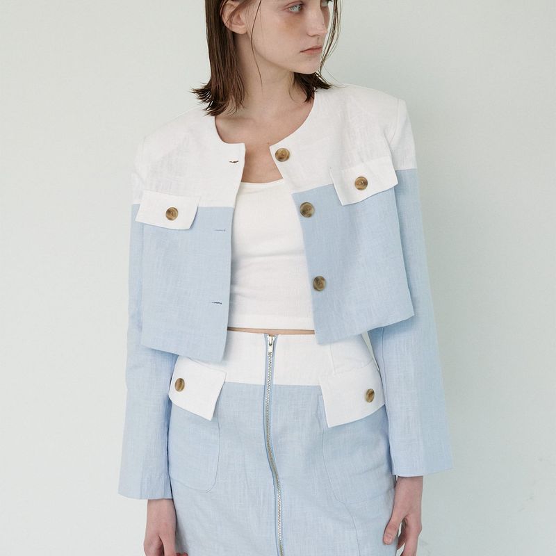  COLLOR MIXED JACKET, SKY BLUE