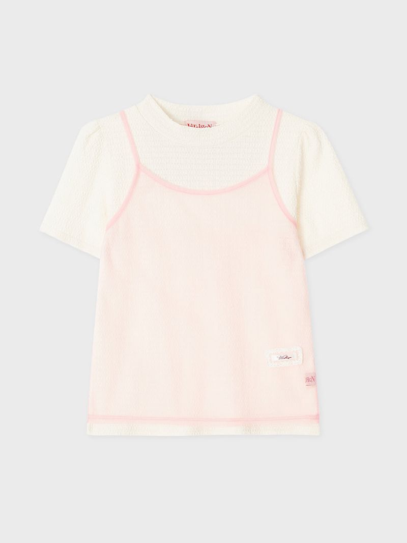 VITALSIGN(バイタルサイン)の「Pink Bustier Ribbon T-shirt Set-up(Tops)」