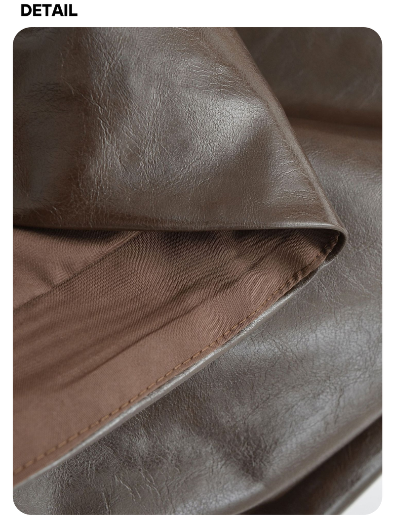 Olive leather A-line mini skirt
