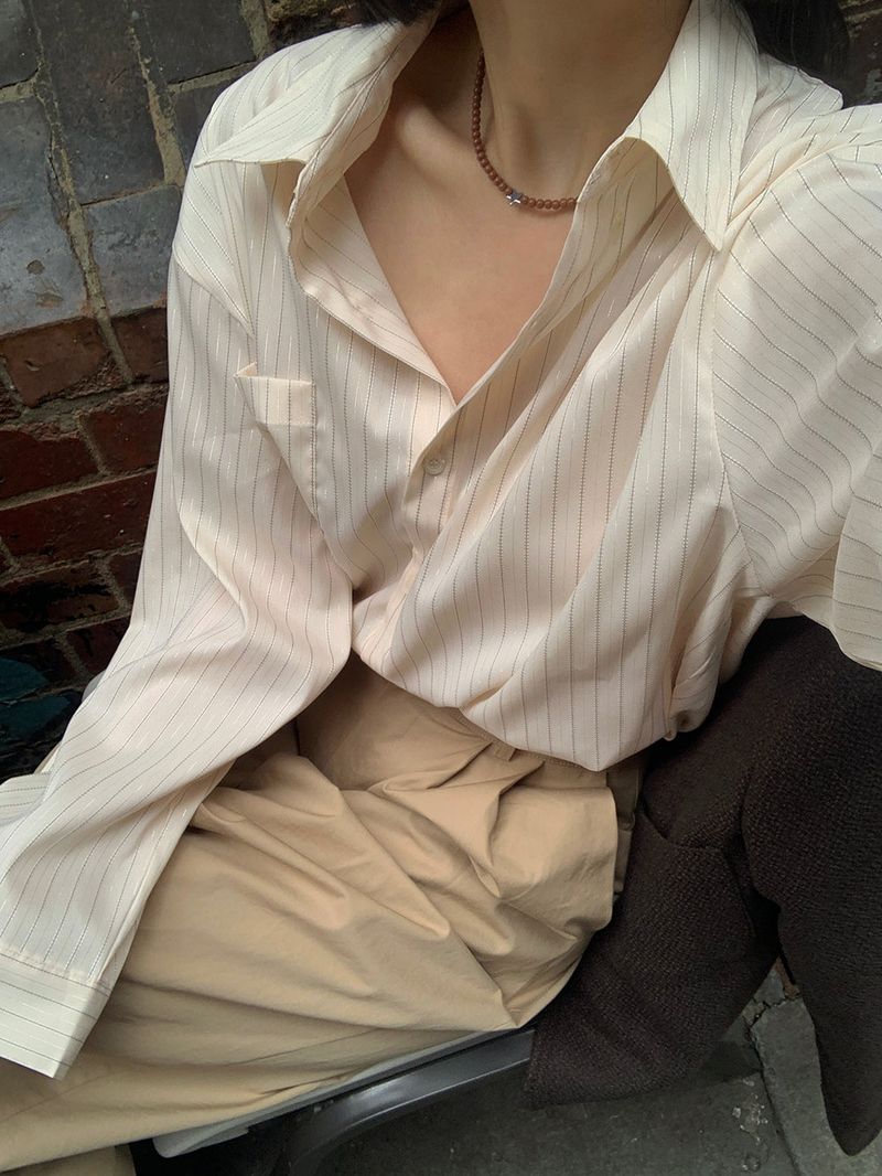 Dimple Stripe Silky Shirt