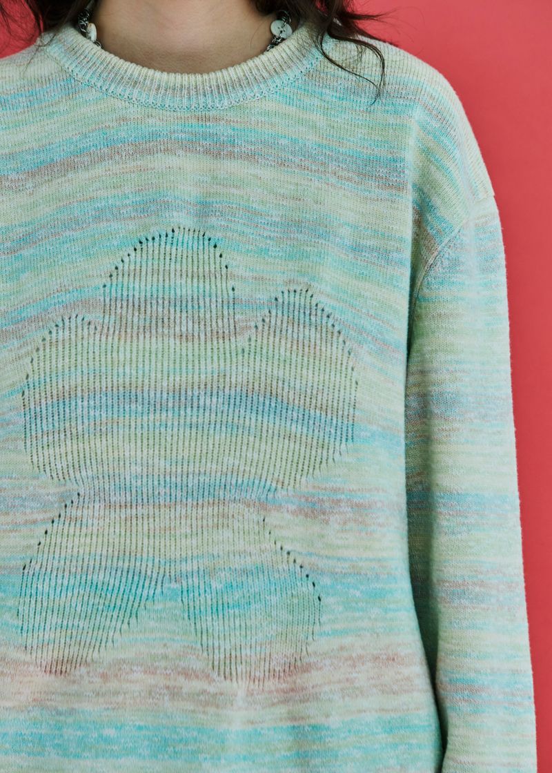 FLOWER GRADATION STRIPE KNIT / LIGHT GREEN
