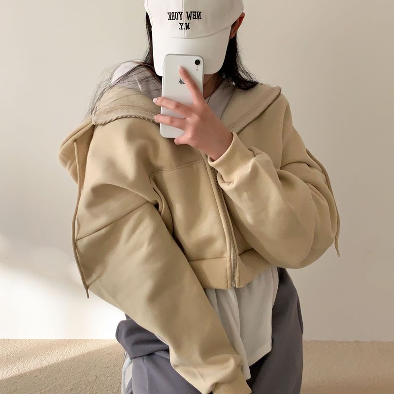 [Bellide made] embroidery napping hood zip-up