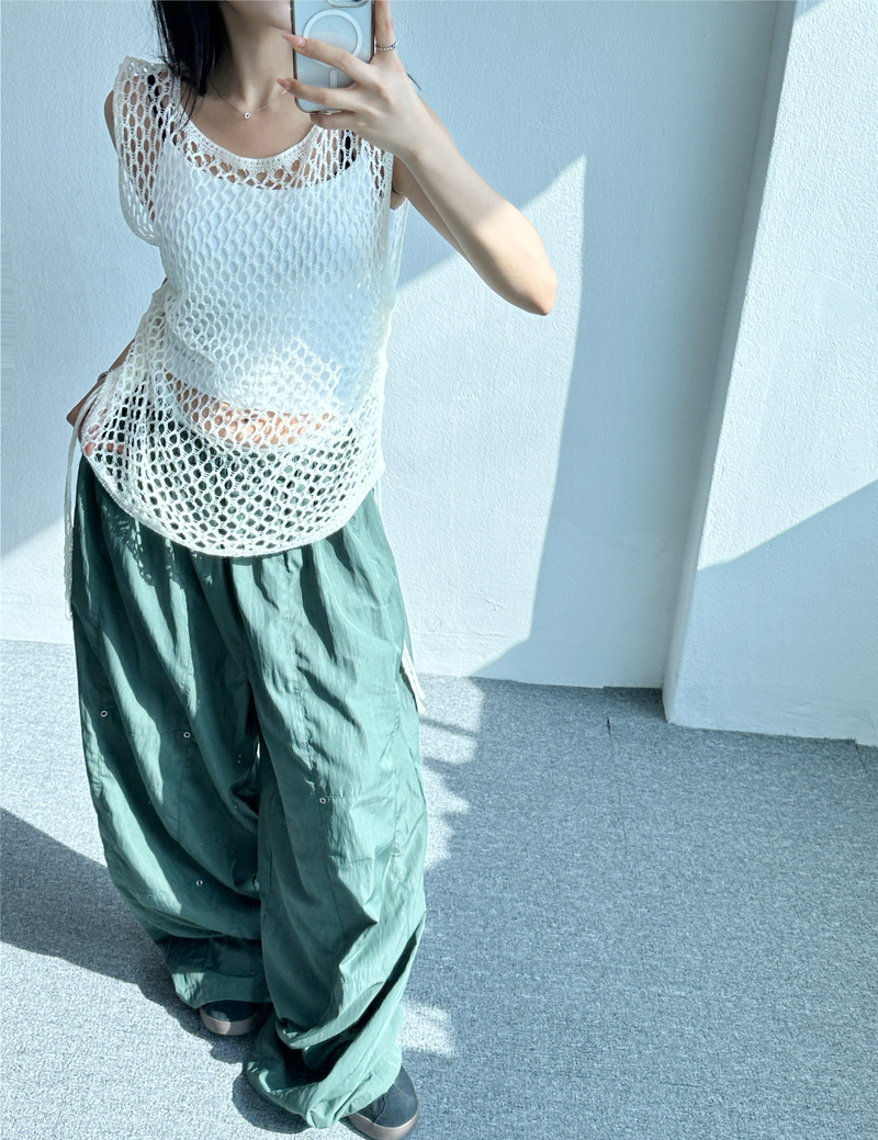 BALLOON SNAP POINT NYLON PANTS💚🩶🖤