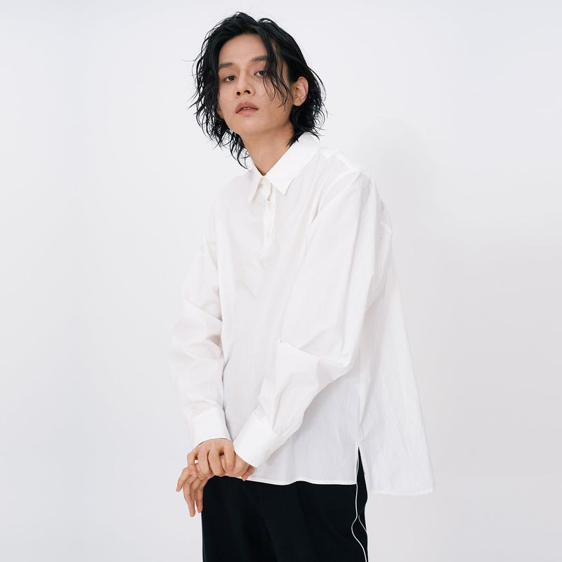 Crinkle Basic Shirts [White]